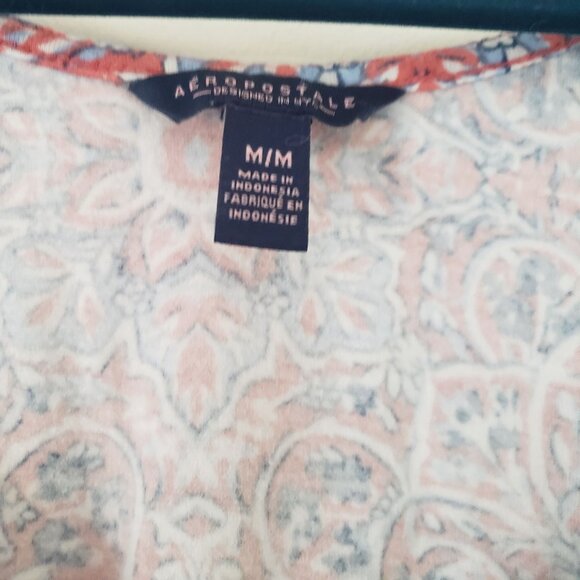 Aeropostale Red Blue Paisley Short Sleeve Mini Dress Womens M Boho Festival Fun - Picture 3 of 8